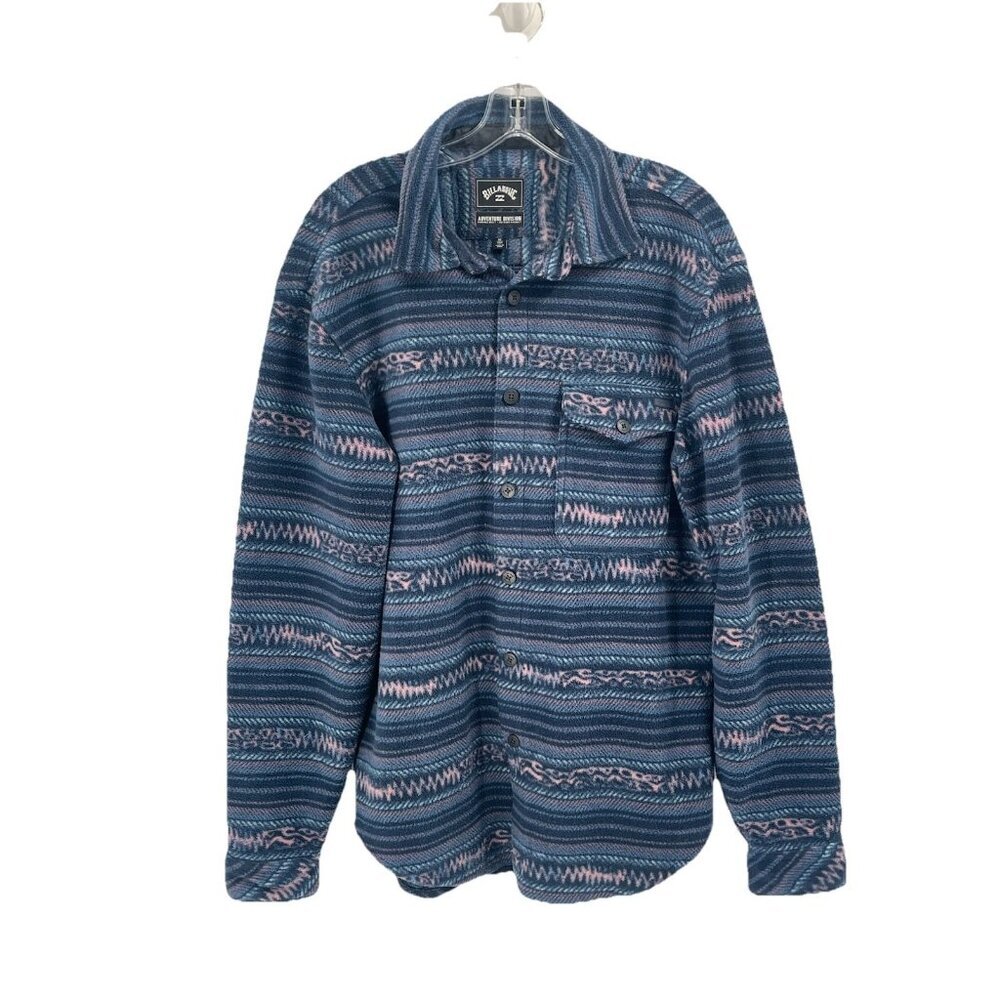 Billabong Fleece Coatigan Button Up Southwestern Blue Sz Mens Medium